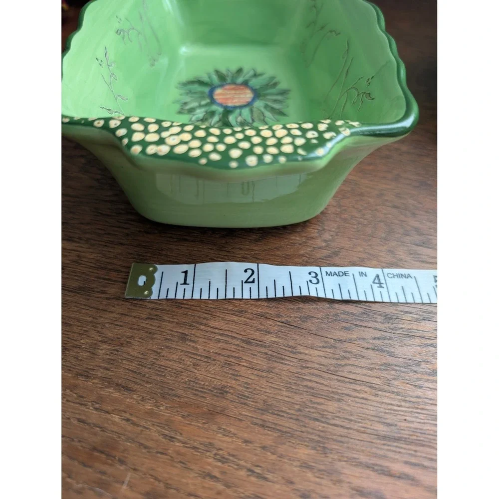 Blue Jean Chef Sunflower Ceramic Baker Set 2pc Green Floral Lasagna Casserole